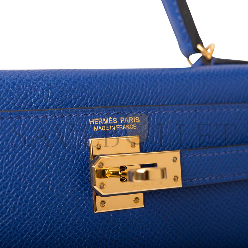 HERMÈS MASTER MINI KELLY II EPSOM ELECTRIC BLUE GOLD HARDWARE (19*12*5.5cm) 